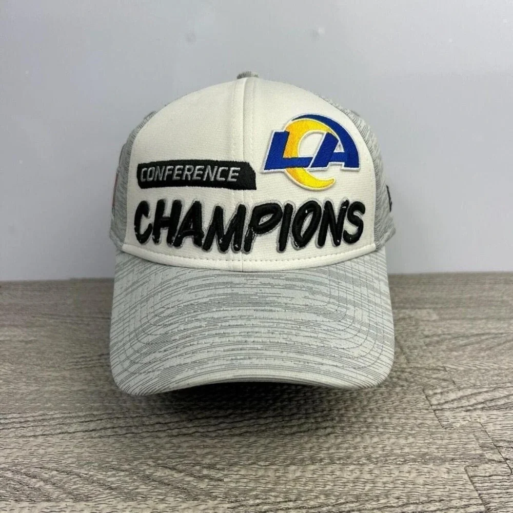 LA Rams Hat Cap Snap Back Gray White LVI Super Bowl Conference Champions